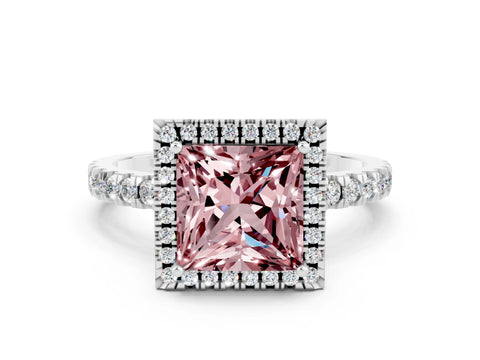 White gold Princess Cut Halo Diamond Pave Band with Prong Setting