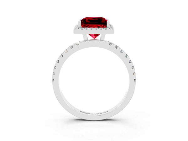 Platinum Princess Cut Halo Diamond Pave Band with Prong Setting