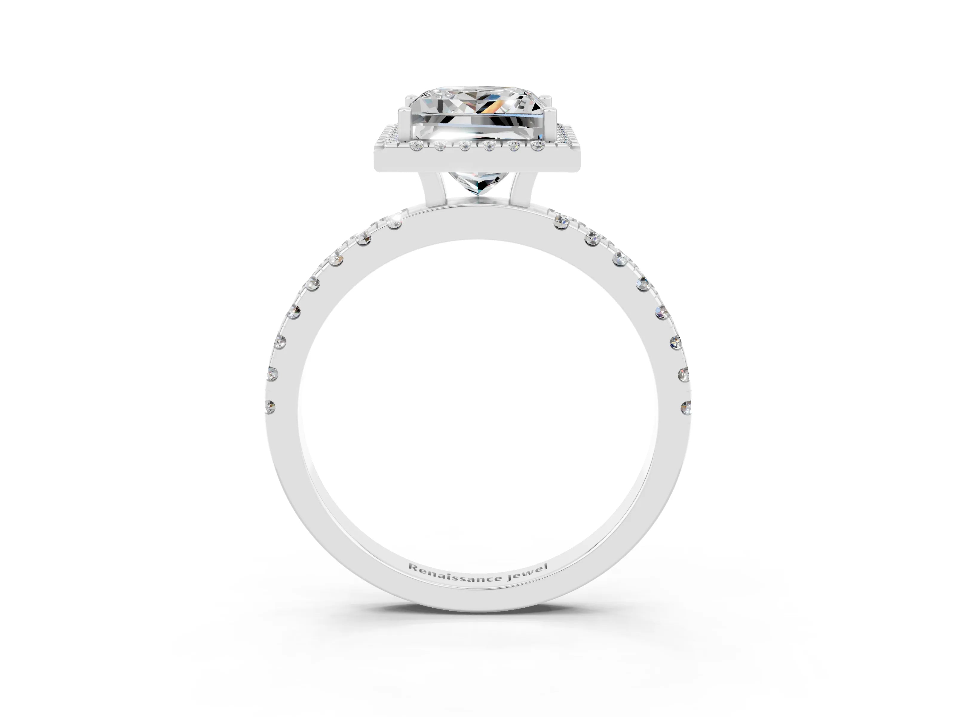 White gold Princess Cut Halo Diamond Pave Band with Prong Setting_3