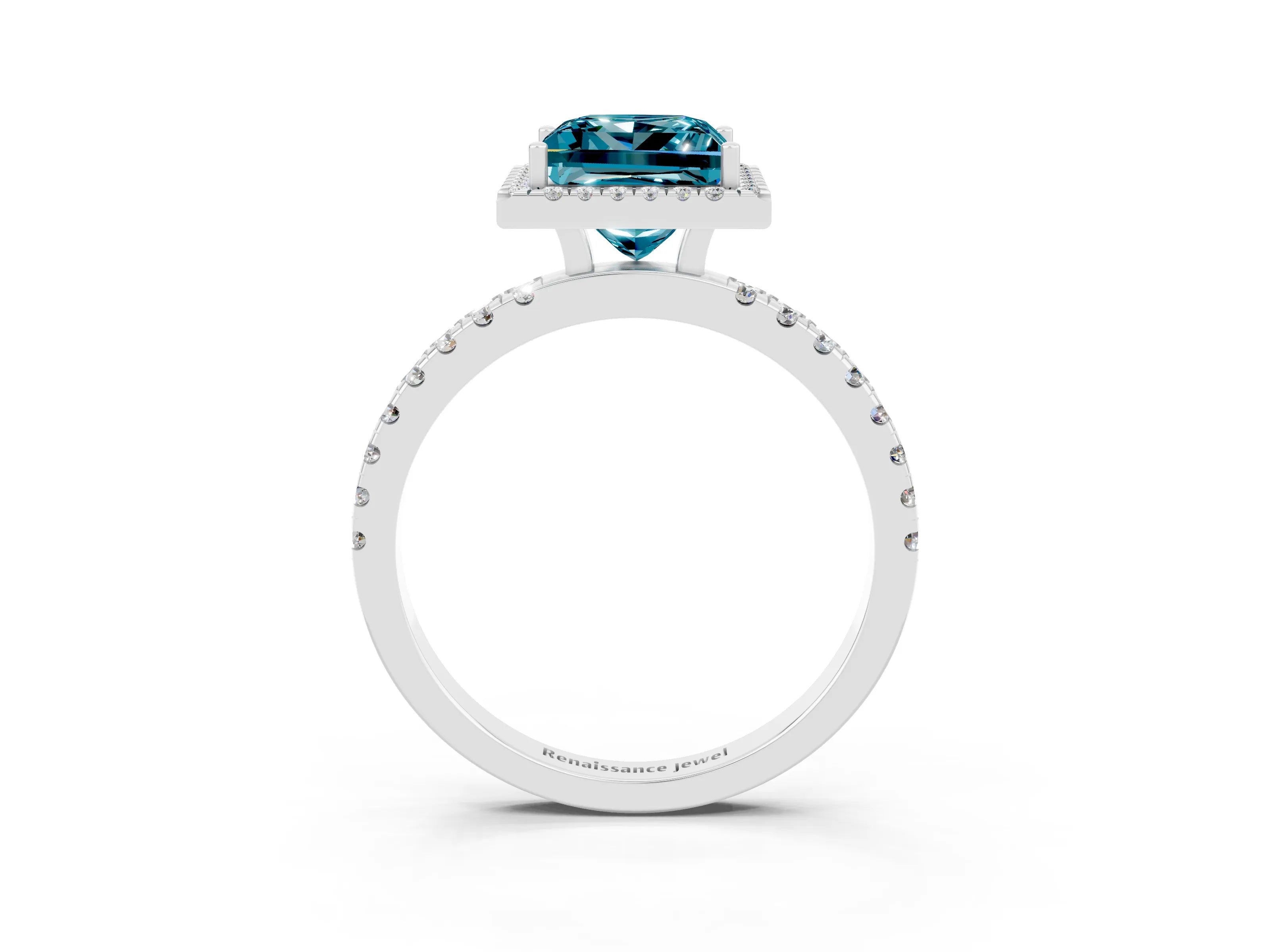 White gold Princess Cut Halo Diamond Pave Band with Prong Setting_3