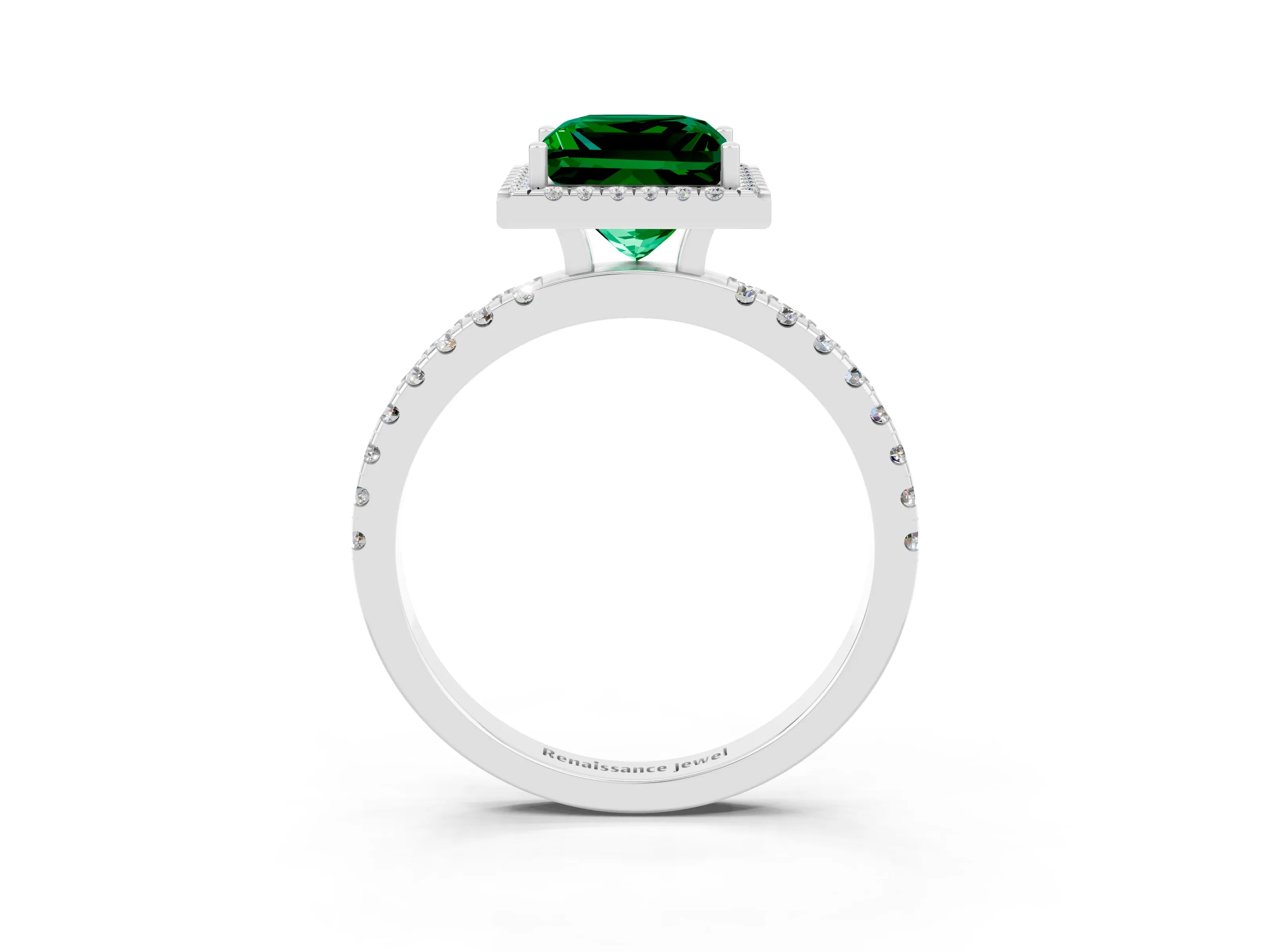 White gold Princess Cut Halo Diamond Pave Band with Prong Setting_3