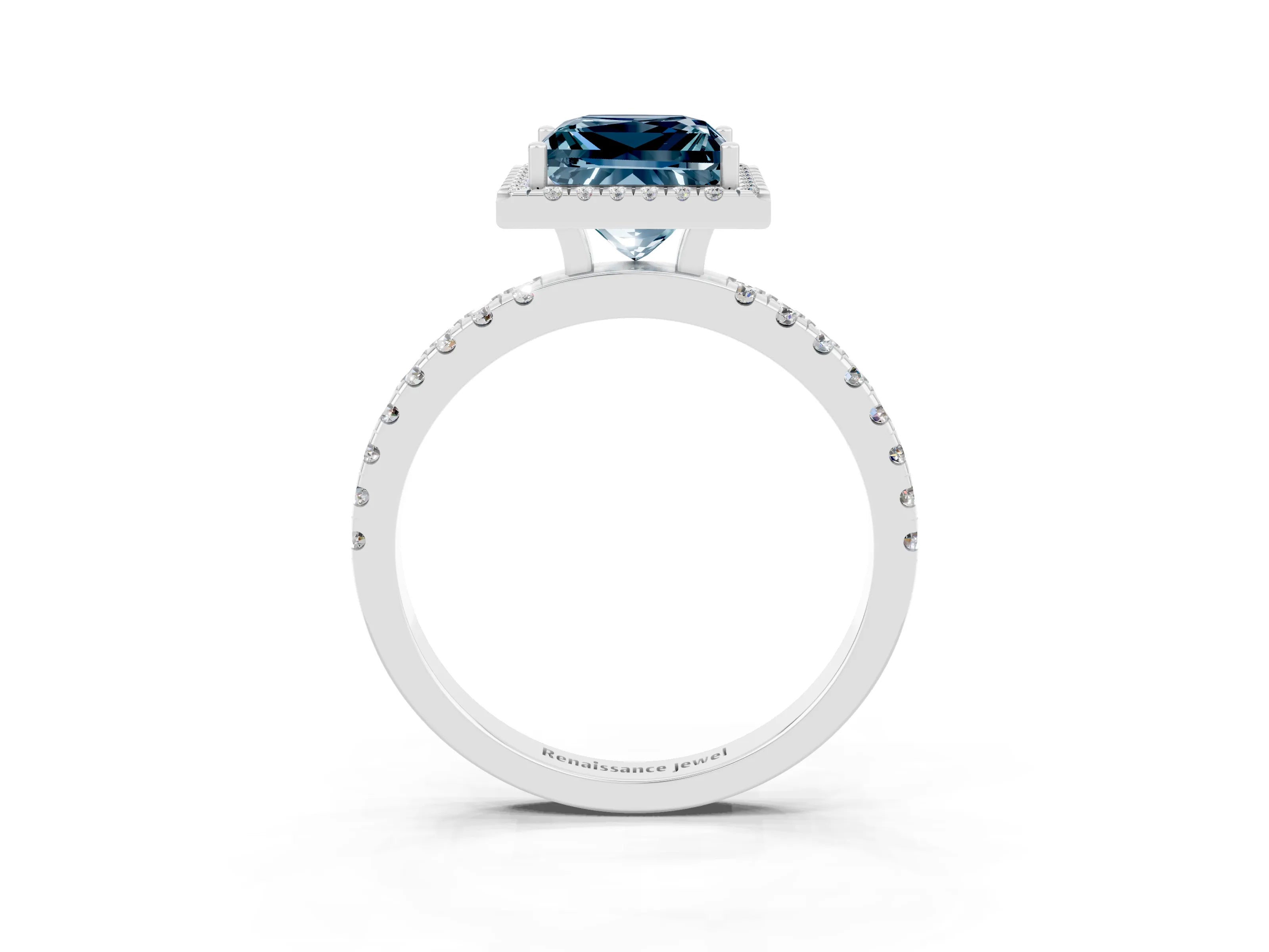 White gold Princess Cut Halo Diamond Pave Band with Prong Setting_3