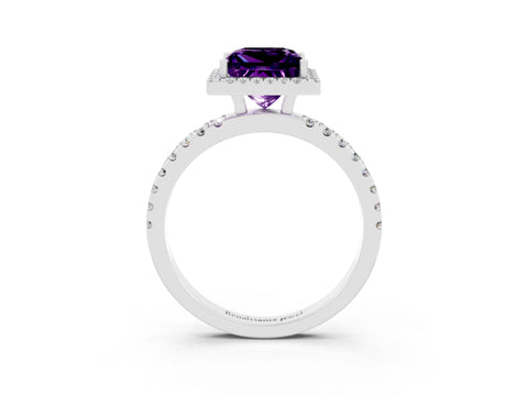 White gold Princess Cut Halo Diamond Pave Band with Prong Setting_3