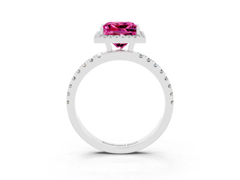 White gold Princess Cut Halo Diamond Pave Band with Prong Setting_3