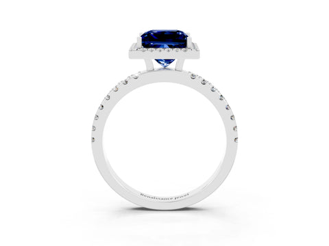White gold Princess Cut Halo Diamond Pave Band with Prong Setting_3