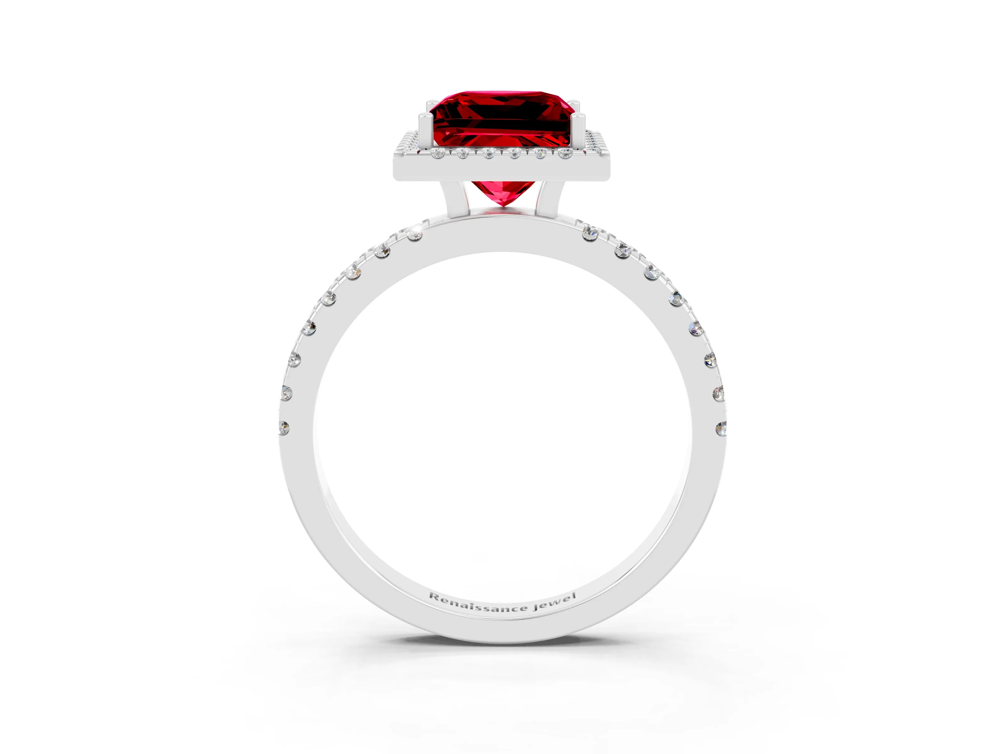 White gold Princess Cut Halo Diamond Pave Band with Prong Setting_3
