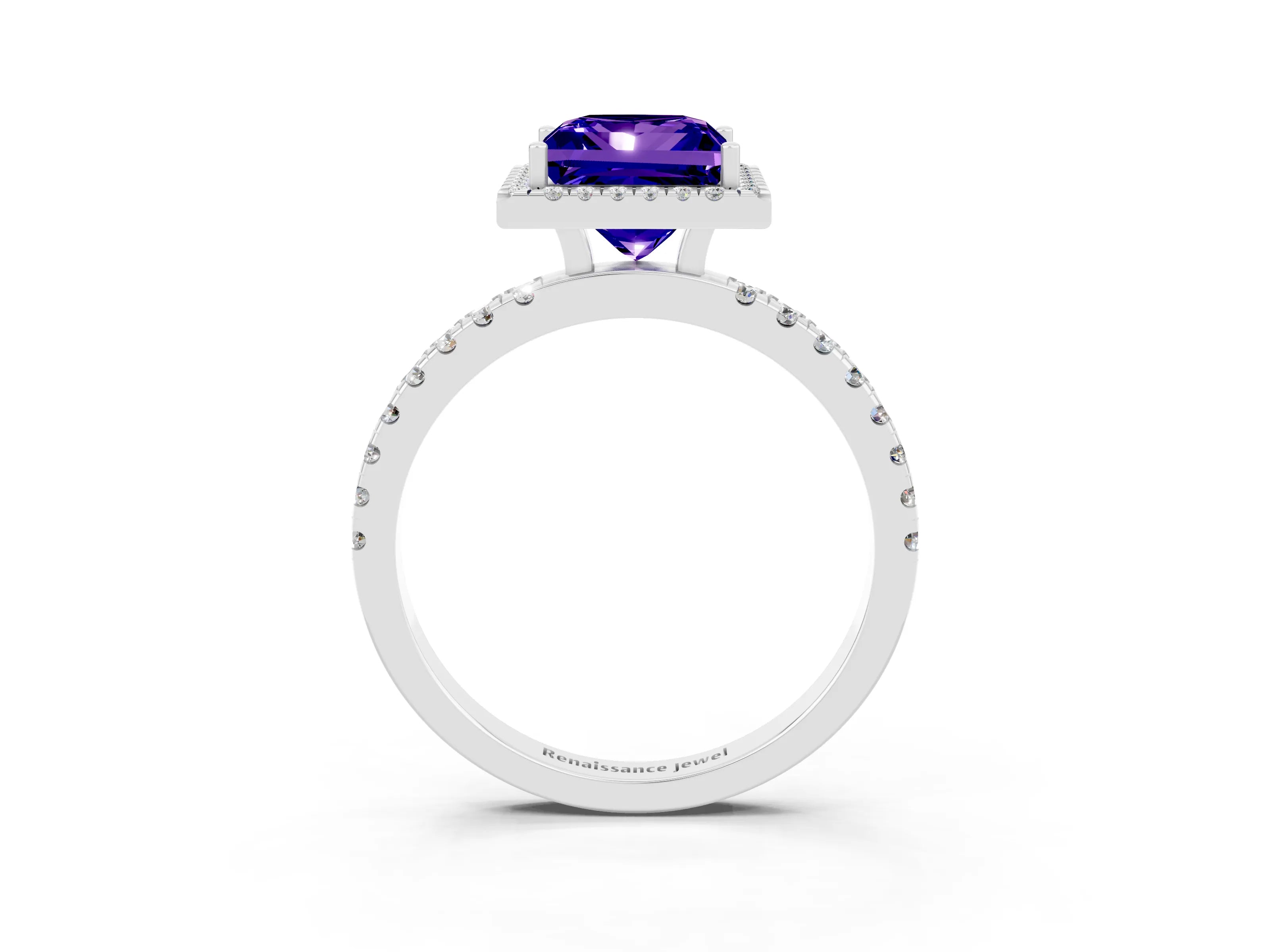 White gold Princess Cut Halo Diamond Pave Band with Prong Setting_3