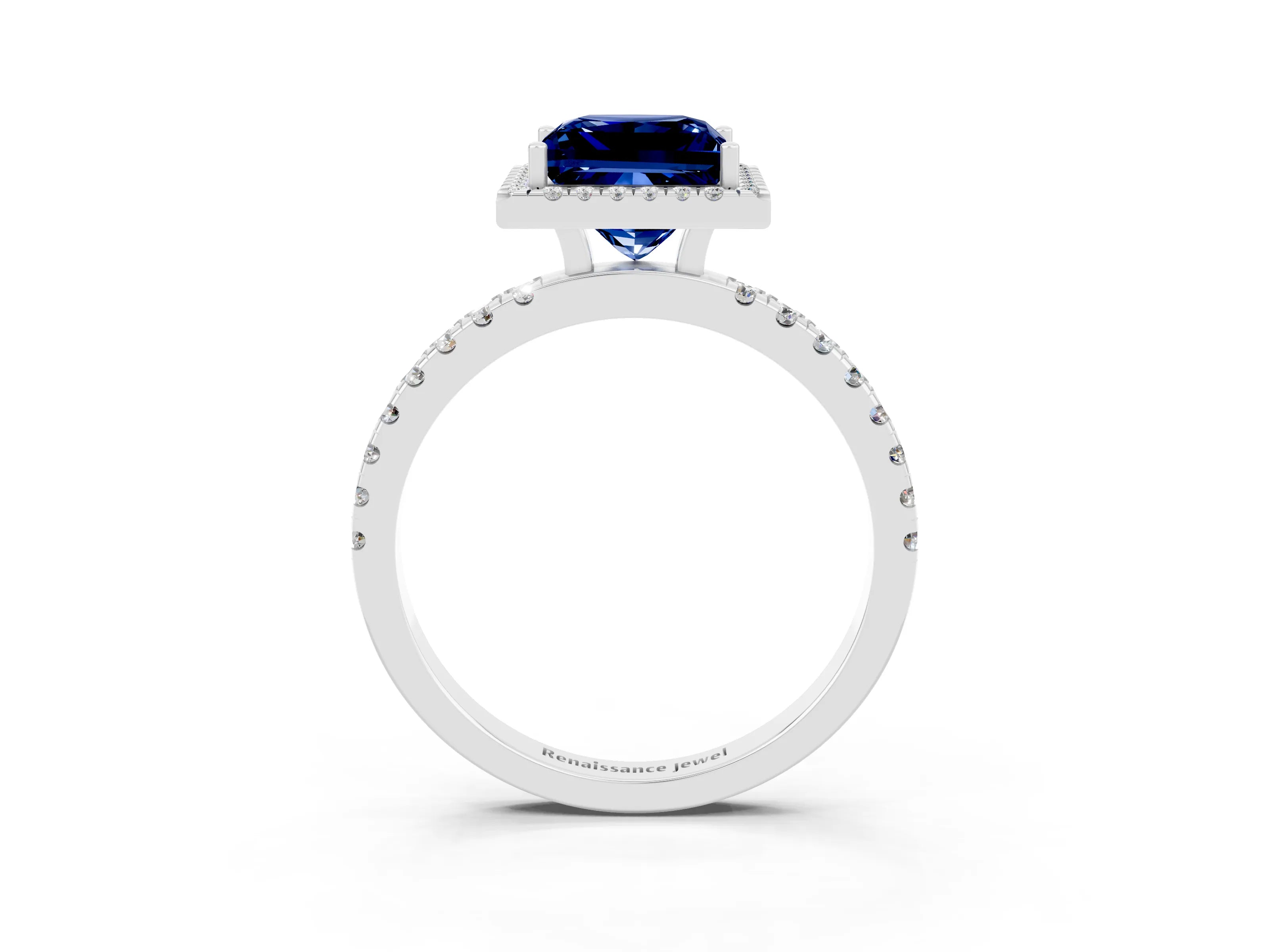 White gold Princess Cut Halo Diamond Pave Band with Prong Setting_3