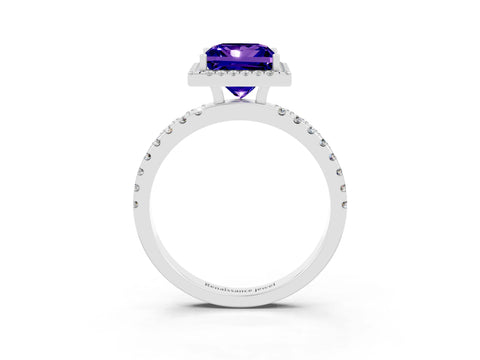 White gold Princess Cut Halo Diamond Pave Band with Prong Setting_3