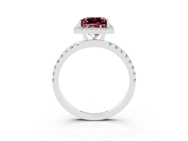 Silver Princess Cut Halo Diamond Pave Band with Prong Setting