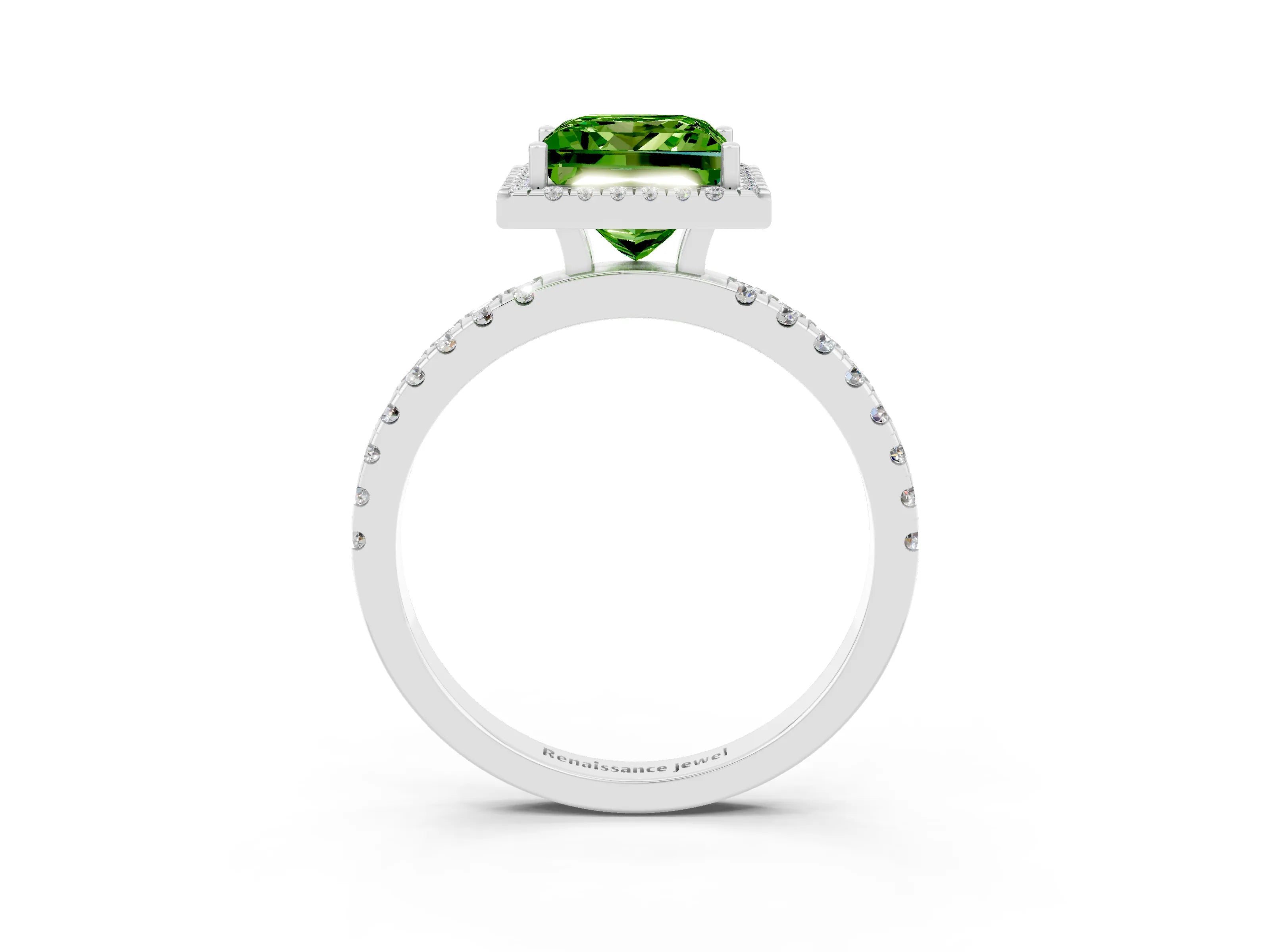 White gold Princess Cut Halo Diamond Pave Band with Prong Setting_3