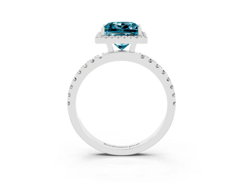 White gold Princess Cut Halo Diamond Pave Band with Prong Setting_3