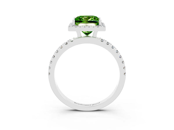 White gold Princess Cut Halo Diamond Pave Band with Prong Setting