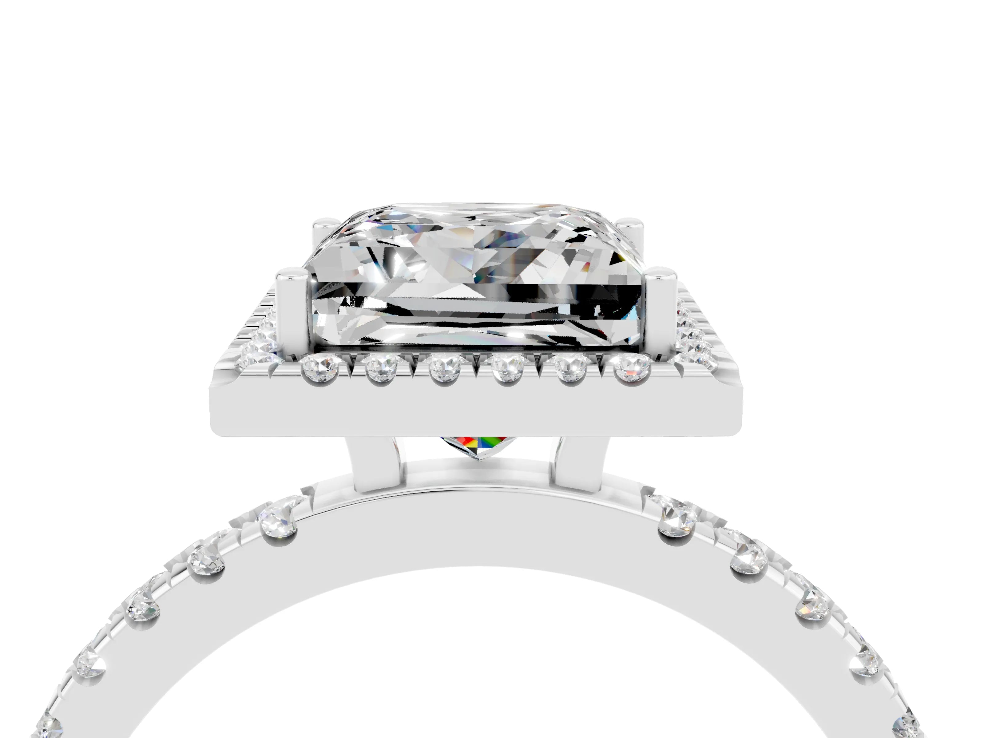 White gold Princess Cut Halo Diamond Pave Band with Prong Setting_4