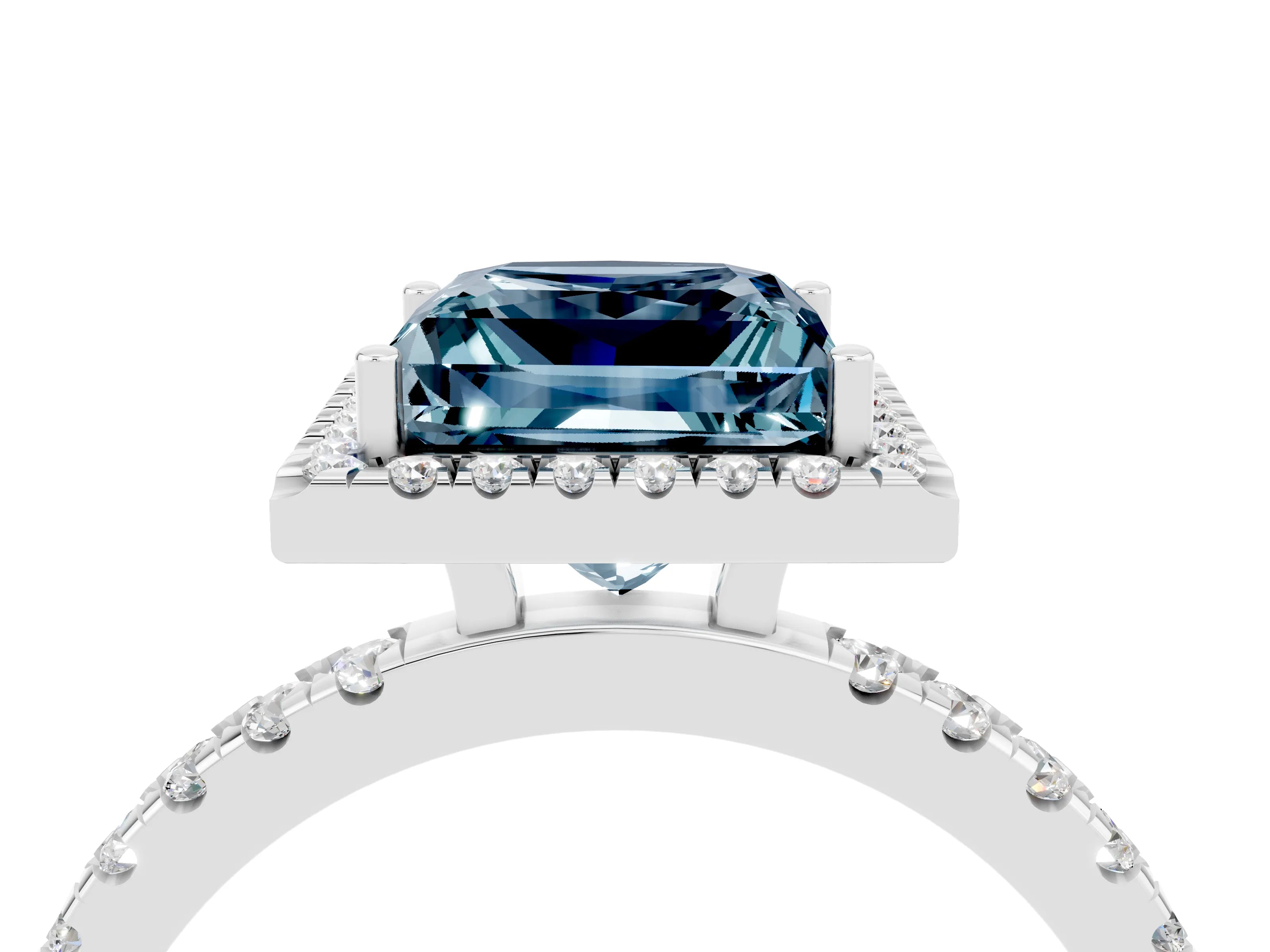 White gold Princess Cut Halo Diamond Pave Band with Prong Setting_4