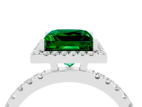 White gold Princess Cut Halo Diamond Pave Band with Prong Setting_4