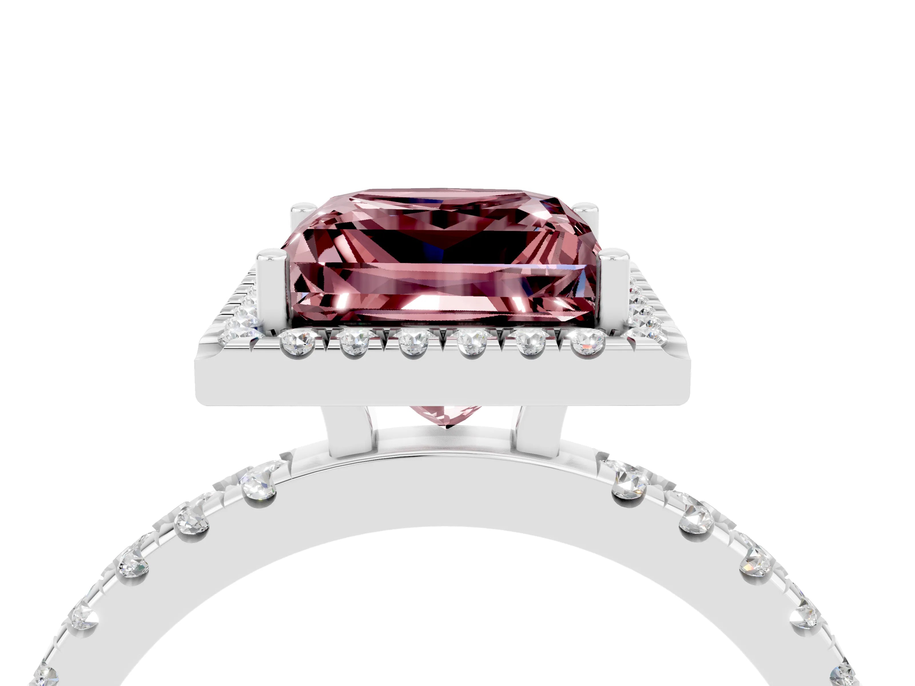 White gold Princess Cut Halo Diamond Pave Band with Prong Setting_4