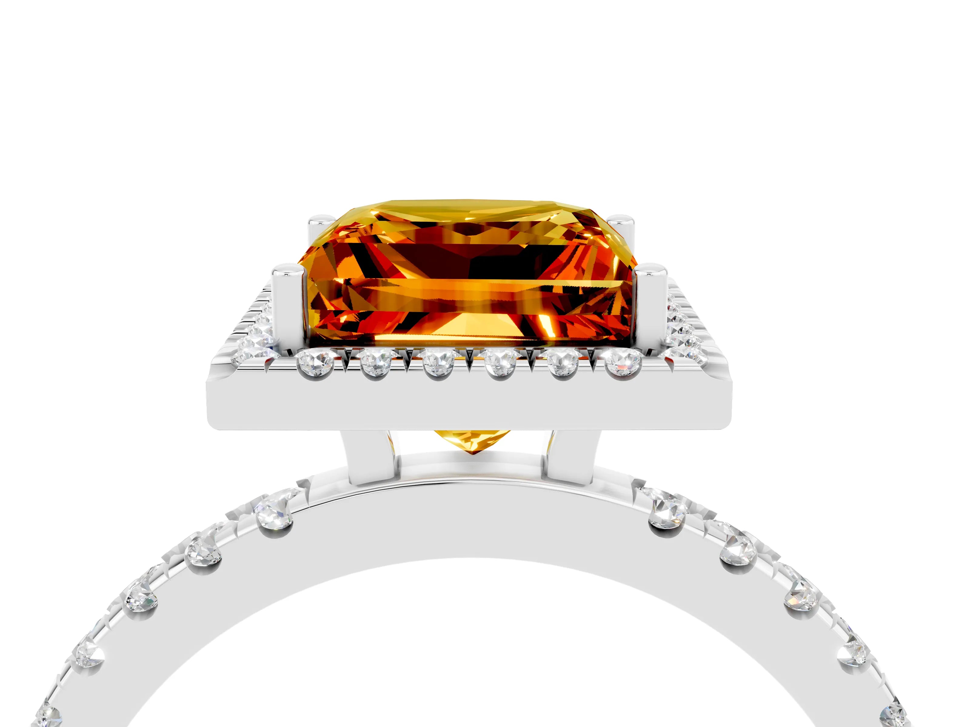 White gold Princess Cut Halo Diamond Pave Band with Prong Setting_4