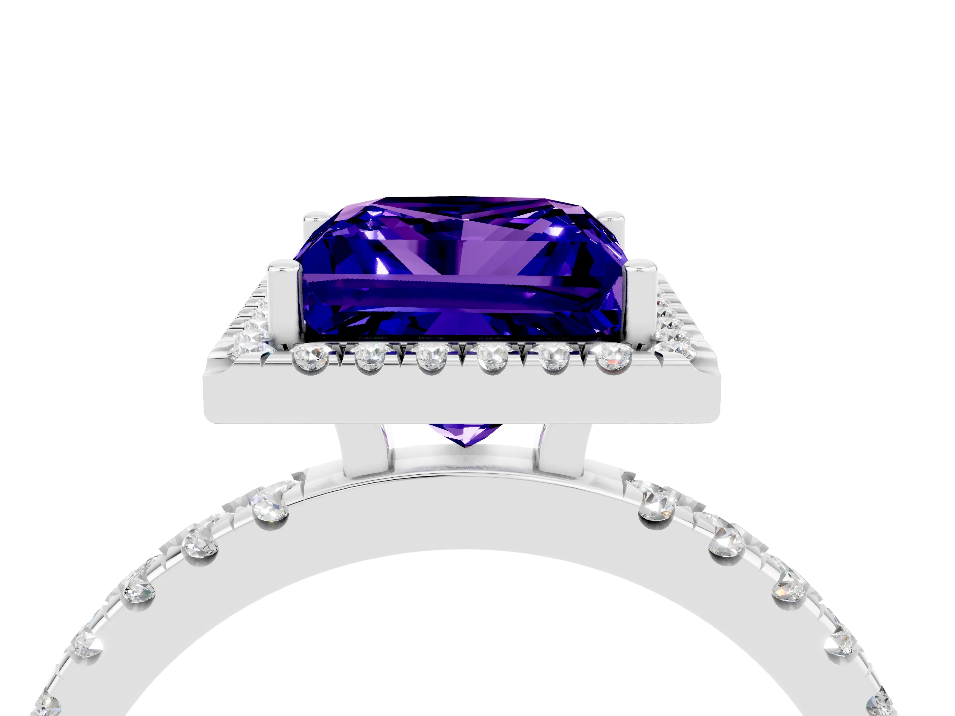 White gold Princess Cut Halo Diamond Pave Band with Prong Setting_4