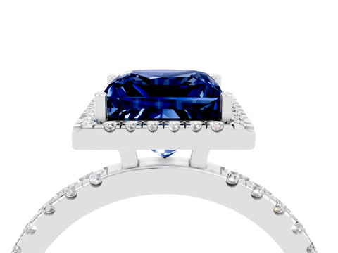 White gold Princess Cut Halo Diamond Pave Band with Prong Setting_4