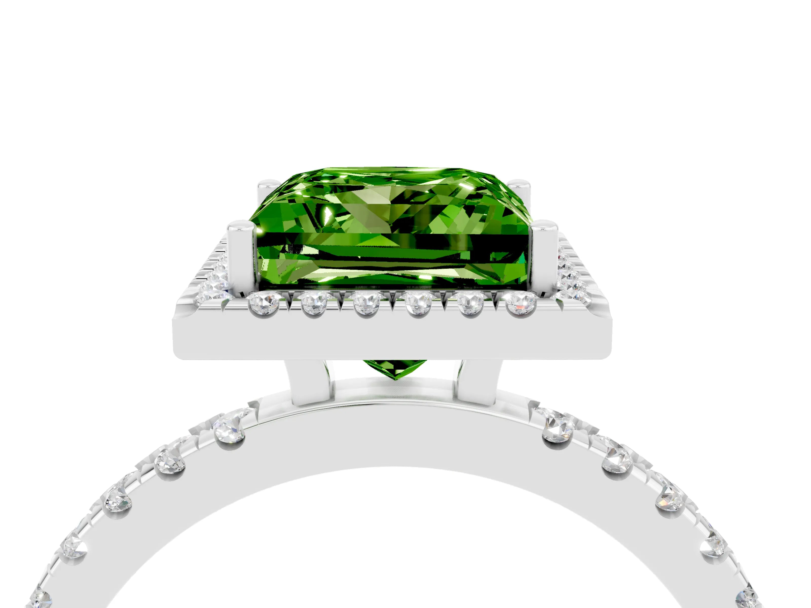 White gold Princess Cut Halo Diamond Pave Band with Prong Setting_4