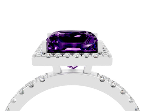 White gold Princess Cut Halo Diamond Pave Band with Prong Setting_4