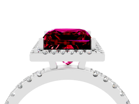 White gold Princess Cut Halo Diamond Pave Band with Prong Setting_4