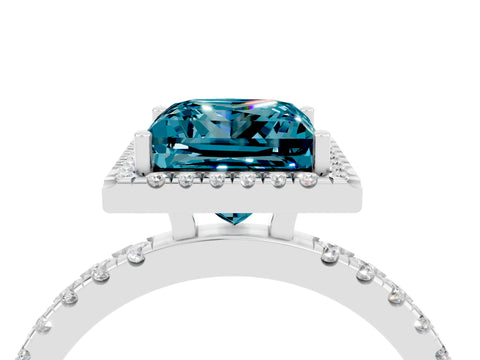 White gold Princess Cut Halo Diamond Pave Band with Prong Setting_4
