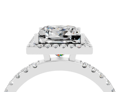 White gold Princess Cut Halo Diamond Pave Band with Prong Setting_4