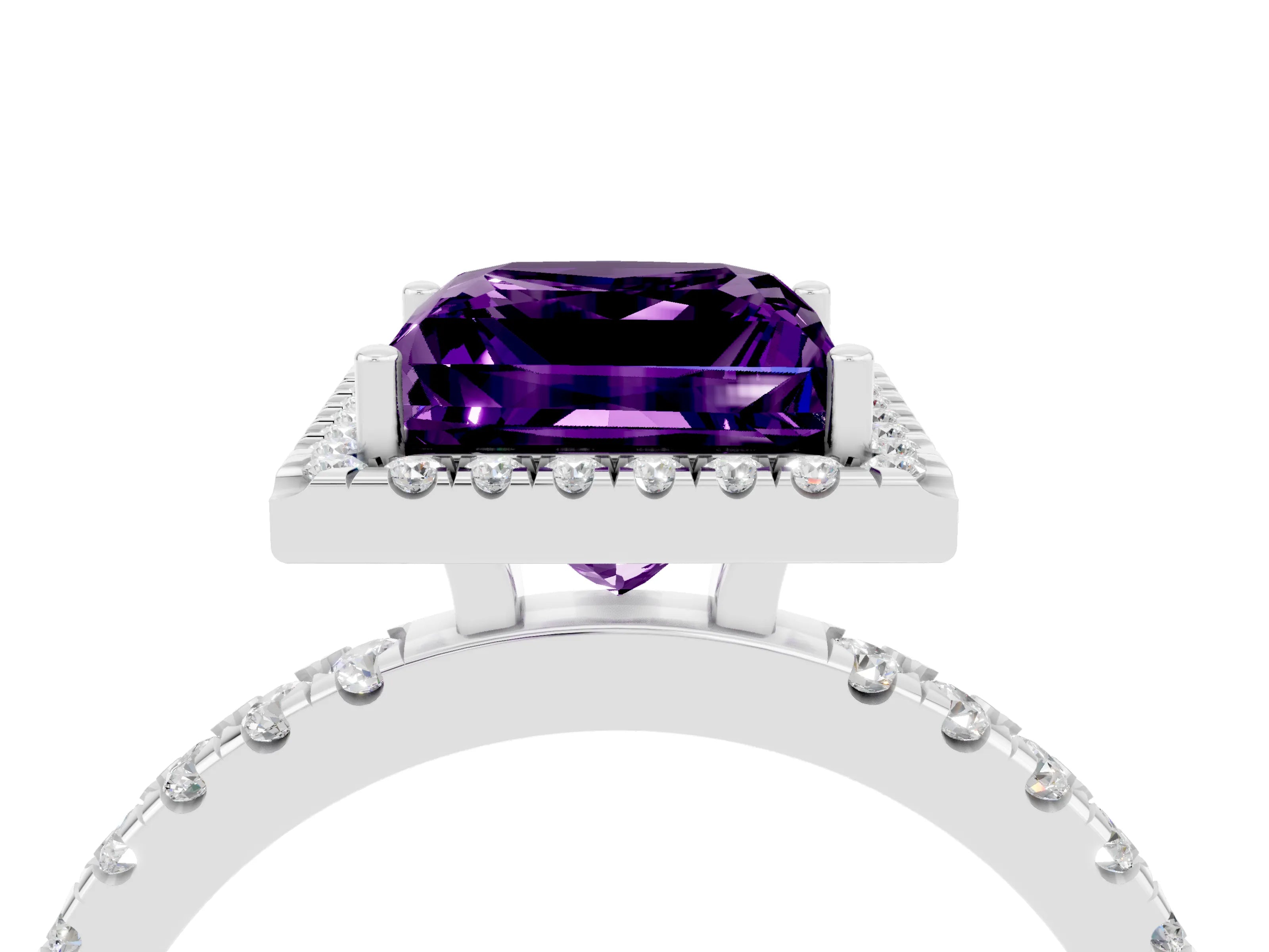 White gold Princess Cut Halo Diamond Pave Band with Prong Setting_4