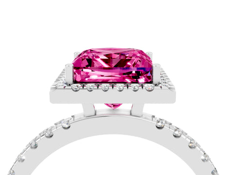 White gold Princess Cut Halo Diamond Pave Band with Prong Setting_4