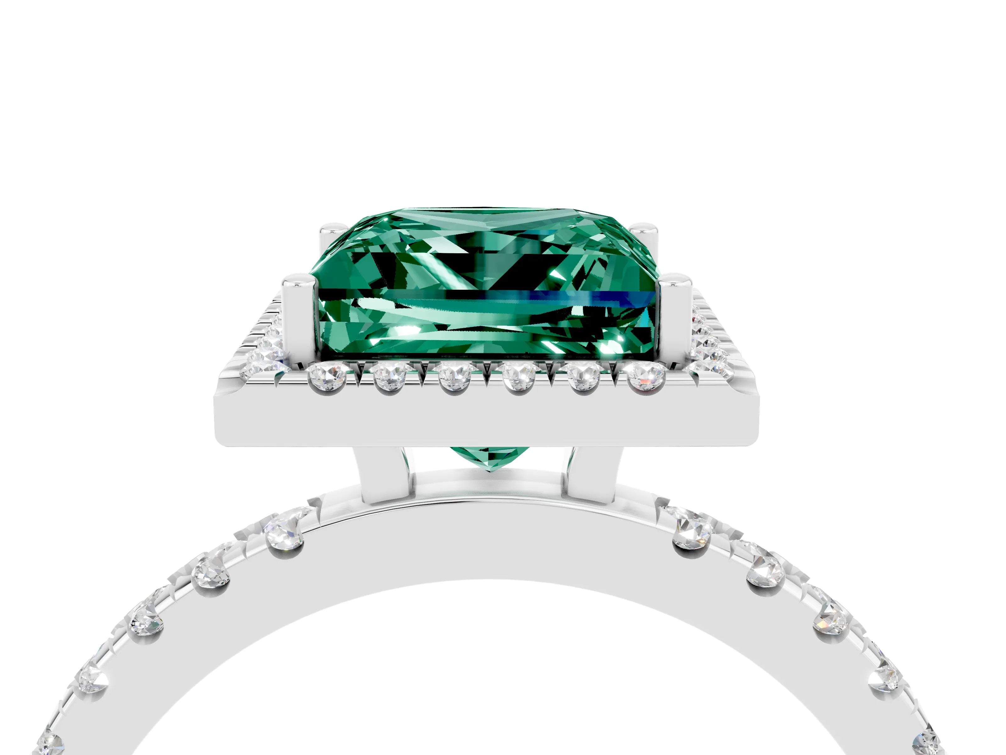 White gold Princess Cut Halo Diamond Pave Band with Prong Setting_4