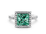 White gold Princess Cut Halo Diamond Pave Band with Prong Setting