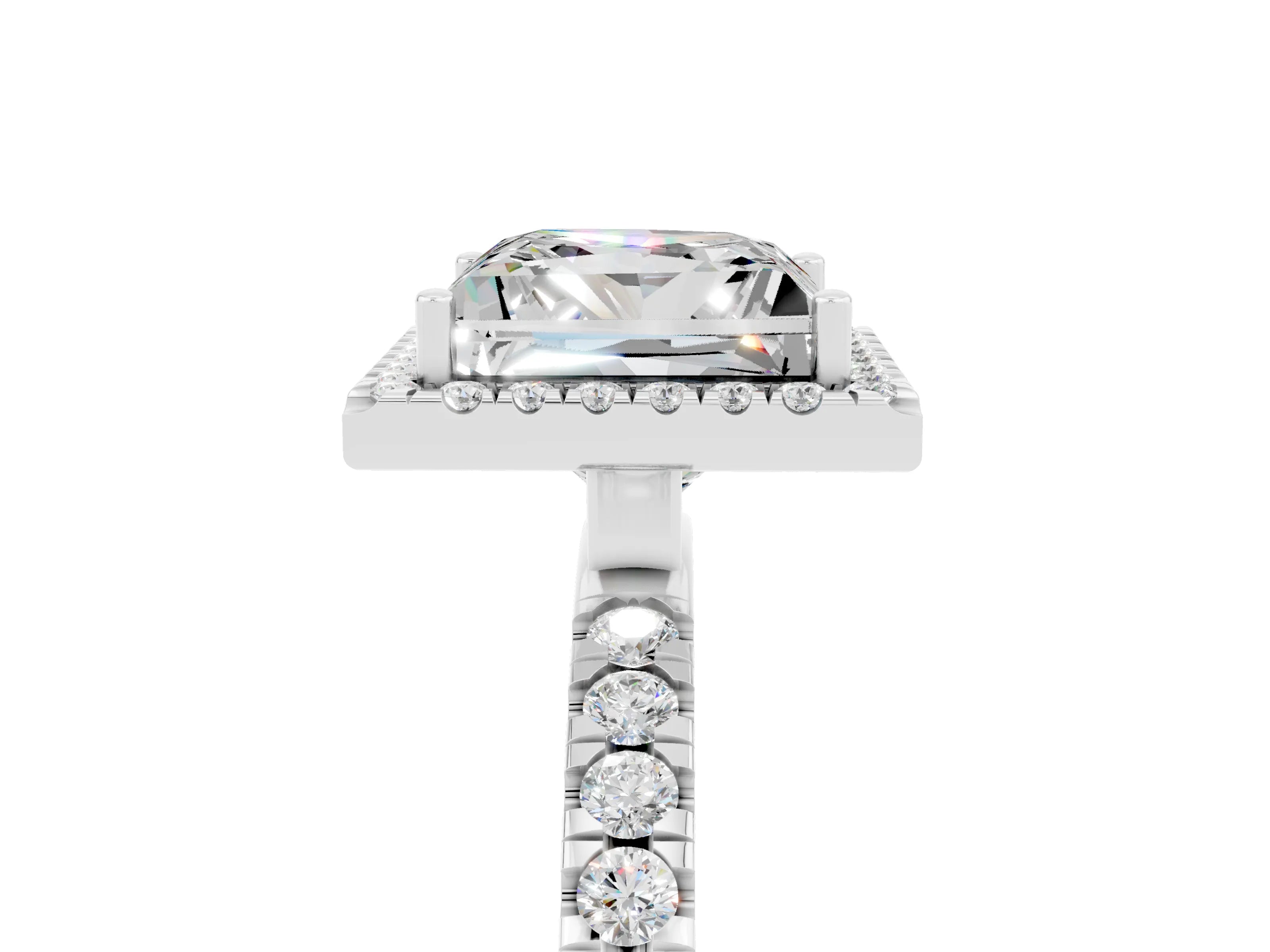 White gold Princess Cut Halo Diamond Pave Band with Prong Setting_5