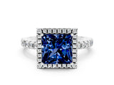 White gold Princess Cut Halo Diamond Pave Band with Prong Setting