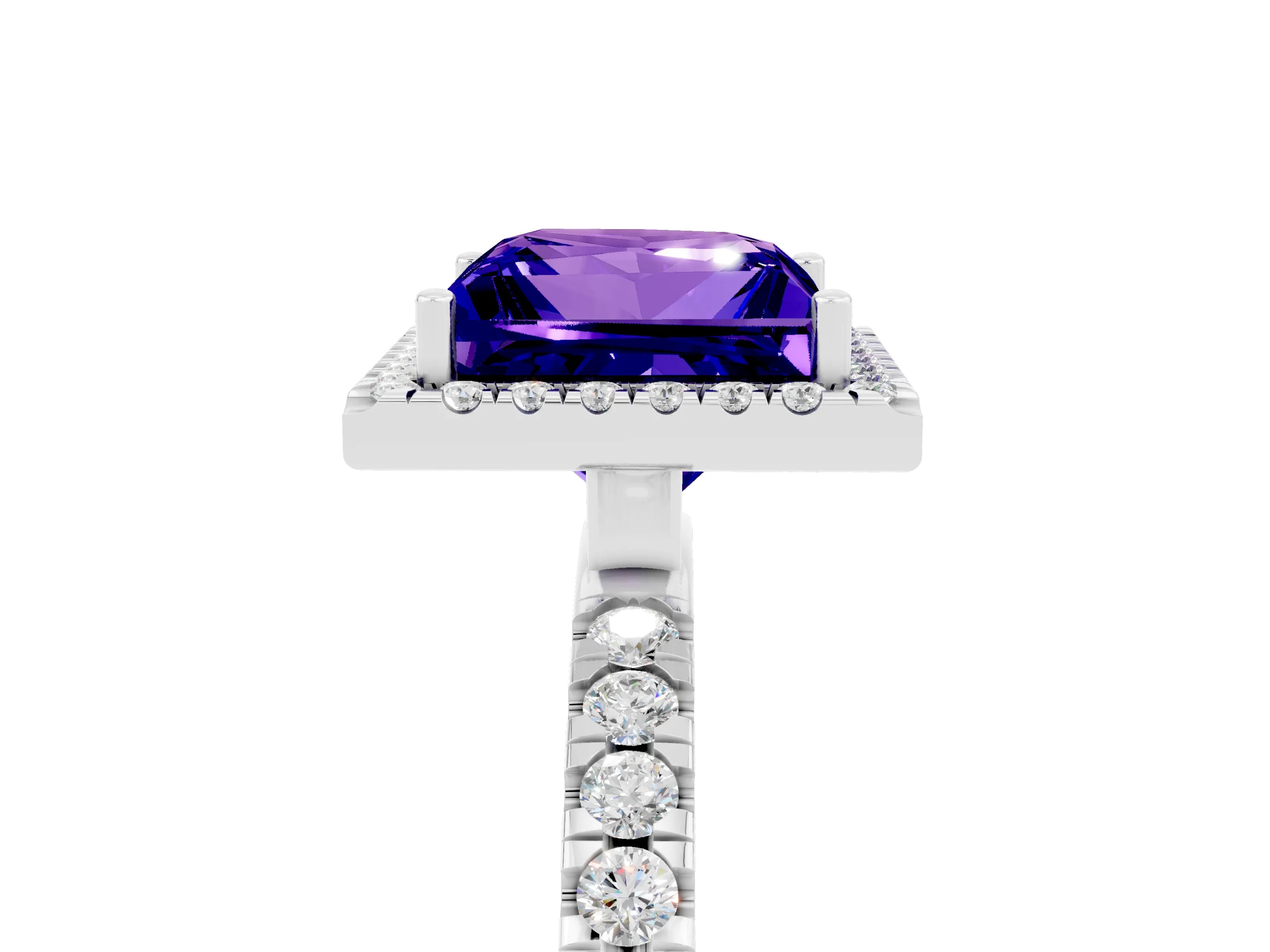 White gold Princess Cut Halo Diamond Pave Band with Prong Setting_5