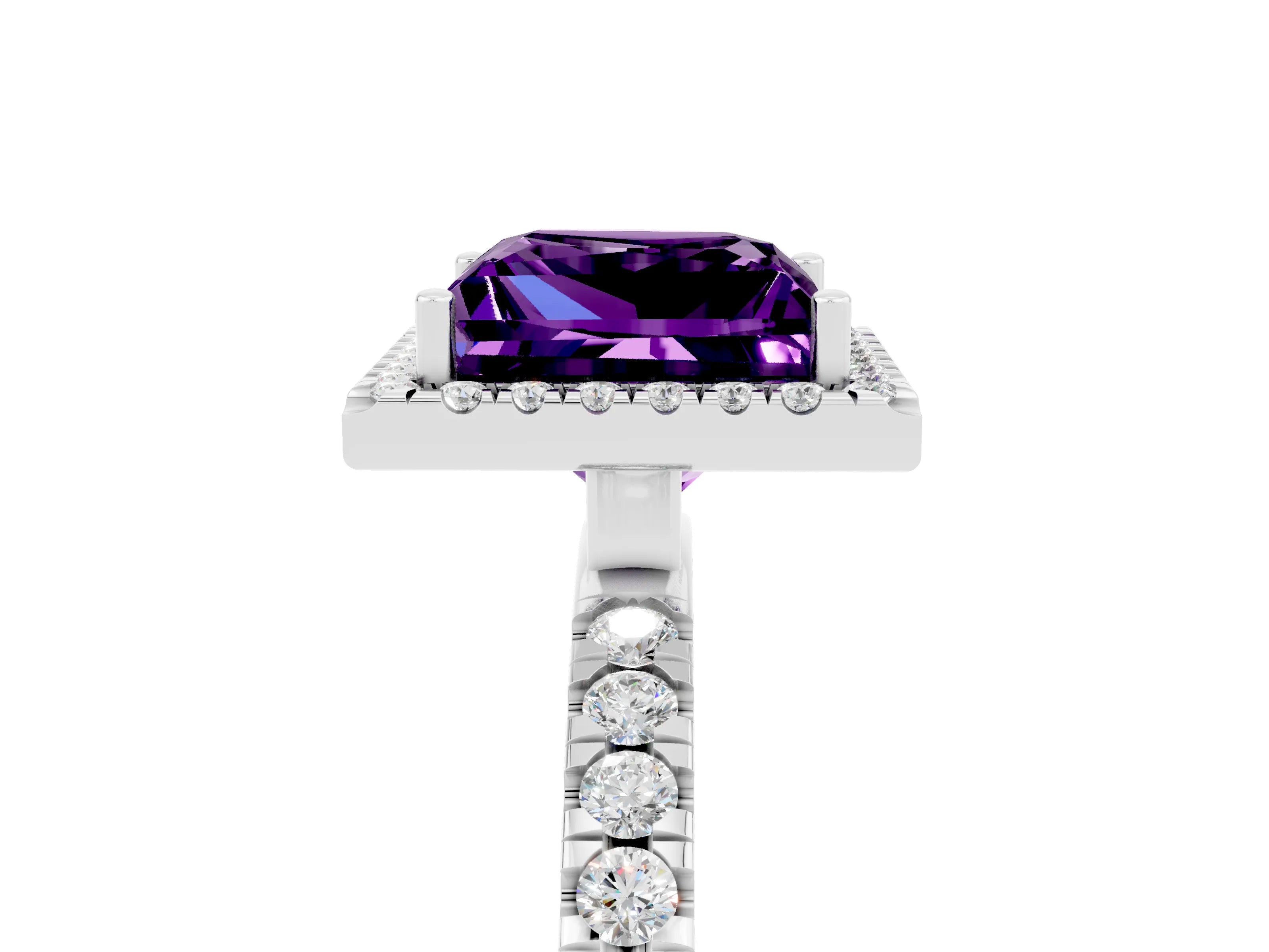 White gold Princess Cut Halo Diamond Pave Band with Prong Setting_5