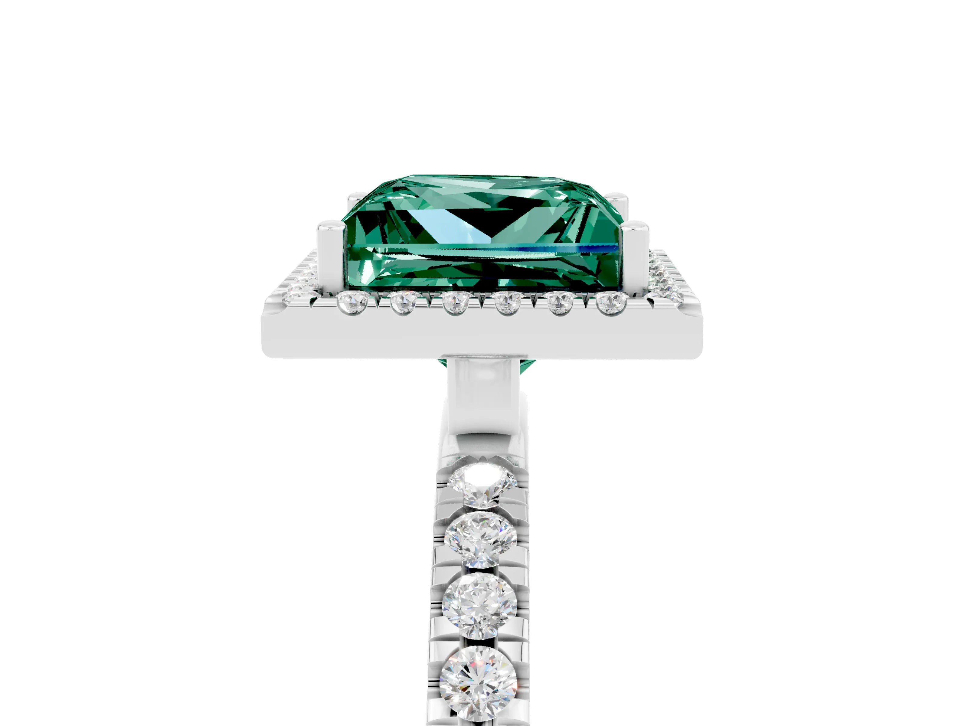 White gold Princess Cut Halo Diamond Pave Band with Prong Setting_5