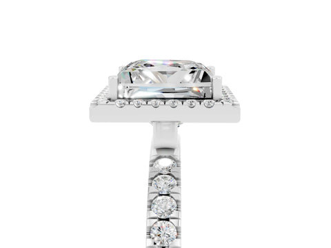 White gold Princess Cut Halo Diamond Pave Band with Prong Setting_5