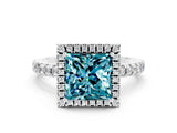 White gold Princess Cut Halo Diamond Pave Band with Prong Setting