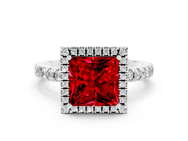 Silver Princess Cut Halo Diamond Pave Band with Prong Setting