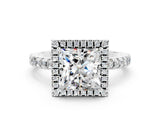 White gold Princess Cut Halo Diamond Pave Band with Prong Setting