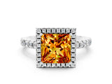 White gold Princess Cut Halo Diamond Pave Band with Prong Setting
