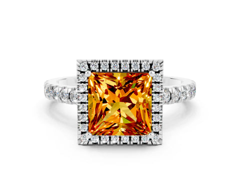 White gold Princess Cut Halo Diamond Pave Band with Prong Setting