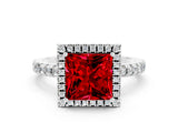 White gold Princess Cut Halo Diamond Pave Band with Prong Setting