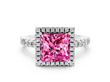 White gold Princess Cut Halo Diamond Pave Band with Prong Setting