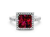 White gold Princess Cut Halo Diamond Pave Band with Prong Setting