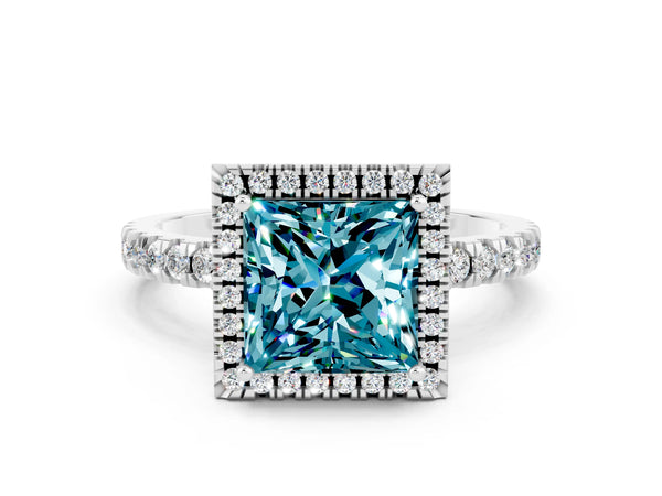 Silver Princess Cut Halo Diamond Pave Band with Prong Setting