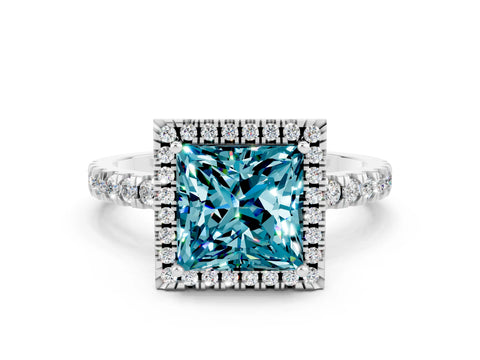 White gold Princess Cut Halo Diamond Pave Band with Prong Setting