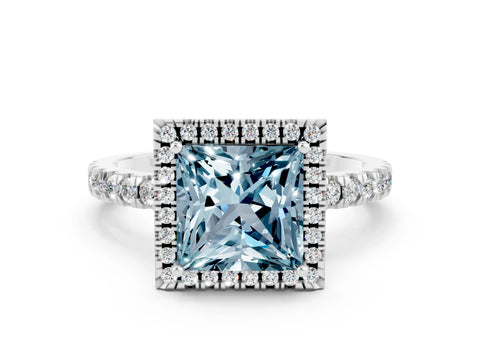White gold Princess Cut Halo Diamond Pave Band with Prong Setting